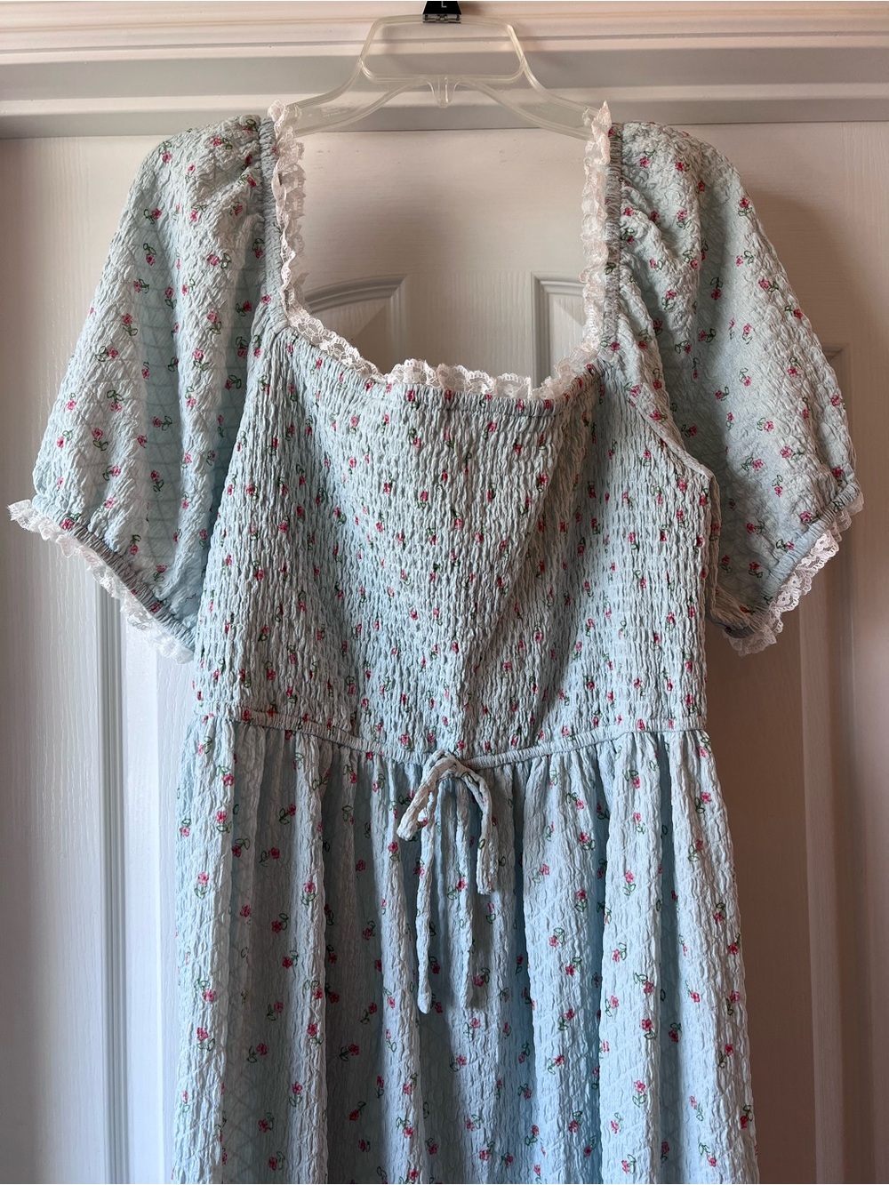 Ritera Floral Smocked Midi Dress Light Blue 2X NWT